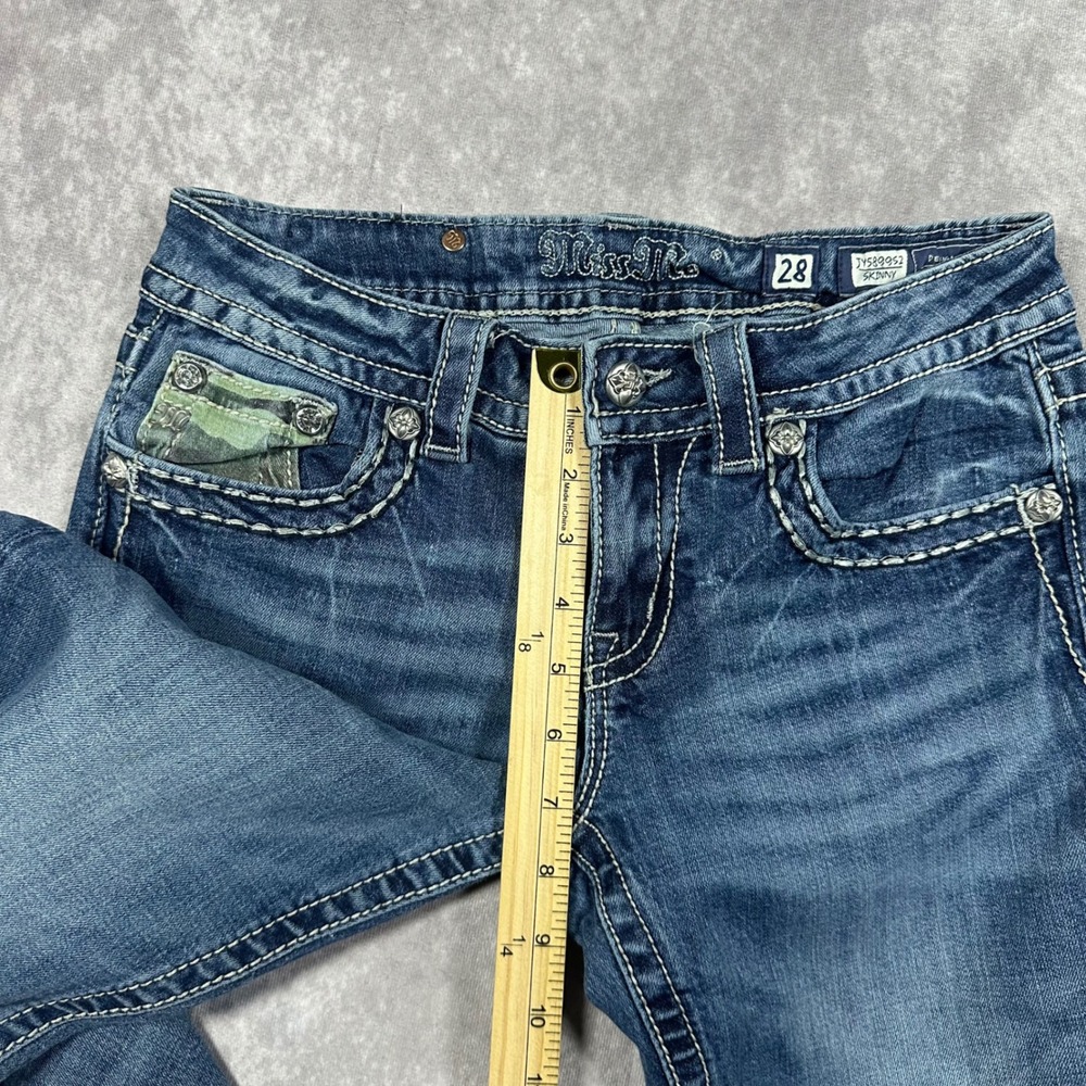 Miss Me Skinny Jeans Womens 28 Medium Wash Camo Embellished Cross Rhinestone Y2K - Picture 8 of 10